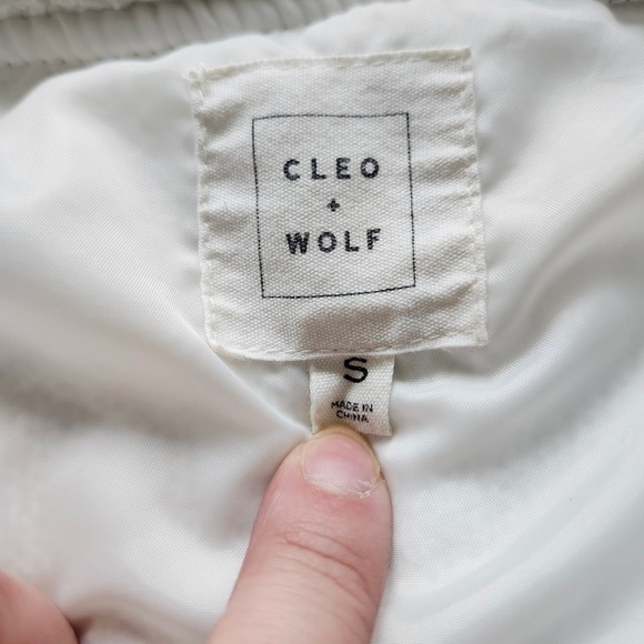 Cleo + Wolf Sherpa Jacket Small White Bomber Crop Collared Snap Button Women's S - Picture 4 of 7